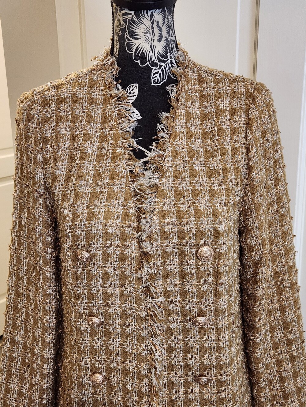 💛Elie Tahari💛 - Metallic Gold/Sparkle Desert Open Front Bouclé Tweed Jacket - Picture 7 of 16